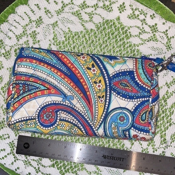 Vera Bradley women’s clutch wristlet paisley pattern maritime blue white mini - Picture 6 of 8
